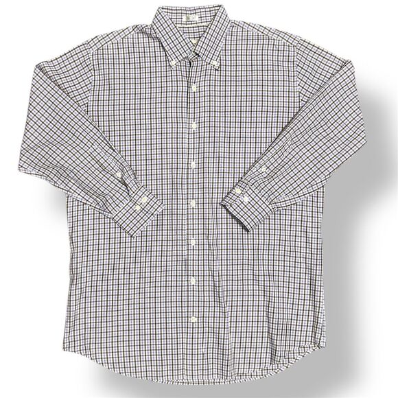 Peter Millar Men's Large Brown Purple Plaid Cotton Long Sleeve Button Down Shirt - Picture 5 of 8